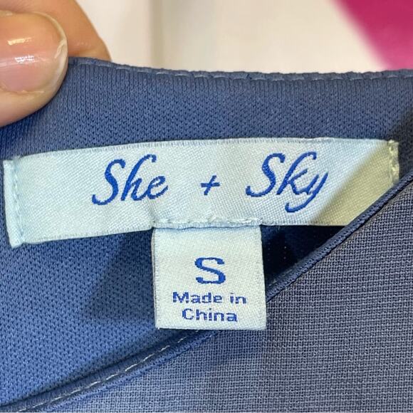 She + Sky, Blue Wide Leg Jumpsuit. Size Small. Slits up both legs. - Picture 3 of 5